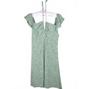 The Workshop Sage Green Floral Ruffle Mini Dress Smocked Back Tie Front‎ L